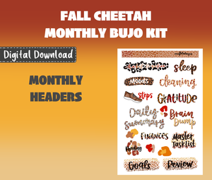 Digital Download - Fall Cheetah Monthly Bujo Sticker Kit