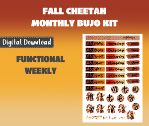 Digital Download - Fall Cheetah Monthly Bujo Sticker Kit