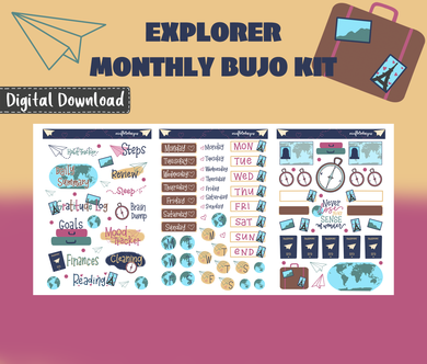 Explore Monthly Bujo Sticker Kit Digital Download