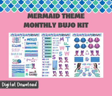 Digital Download - Mermaid Monthly Bujo Sticker Kit