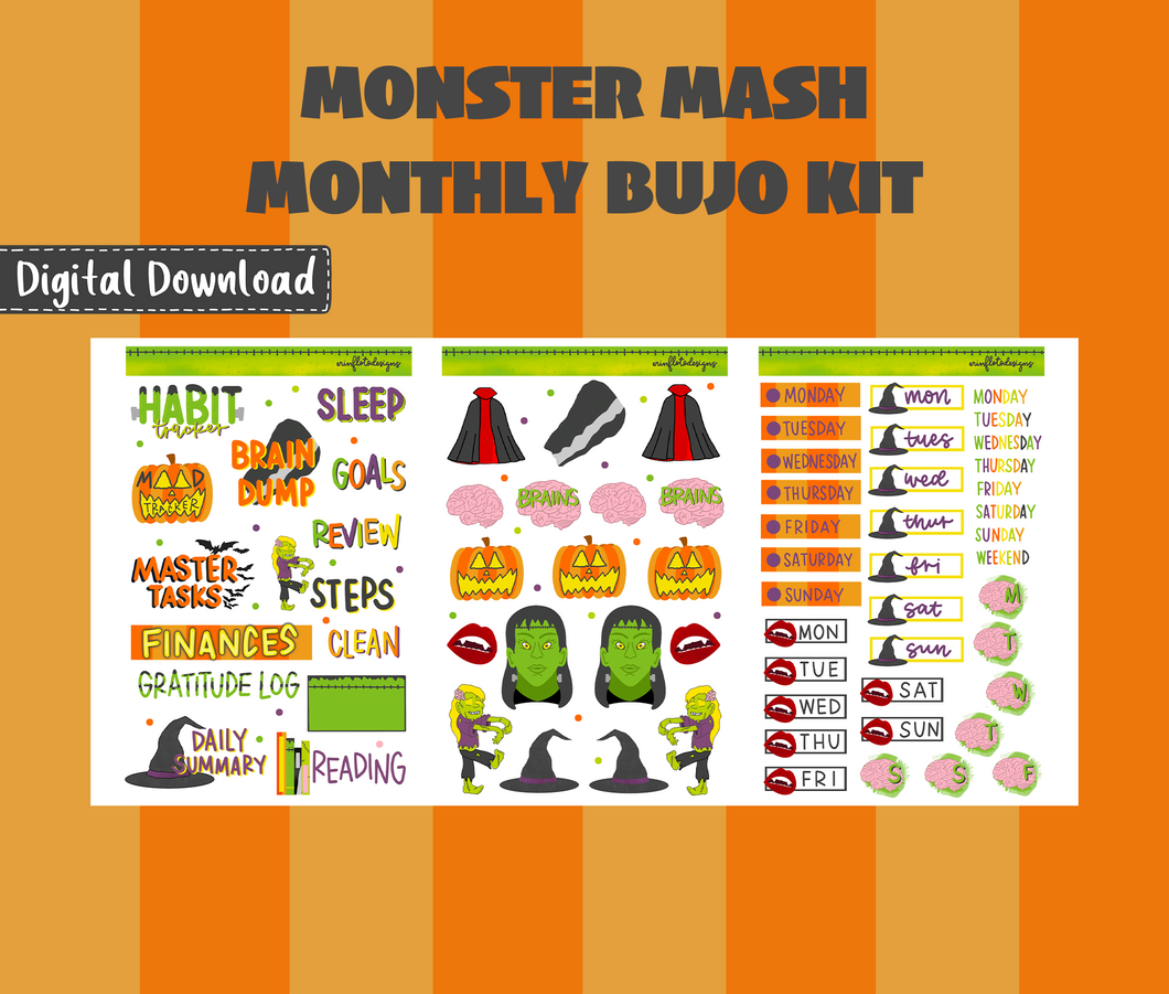 Monster Mash Monthly Bujo Sticker Kit Digital Download