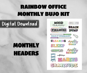 Rainbow Office Monthly Bullet Journal Sticker Kit Digital Download