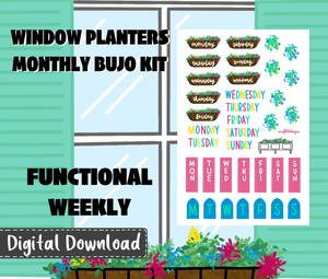 Window Planters Monthly Bujo Sticker Kit Digital Download