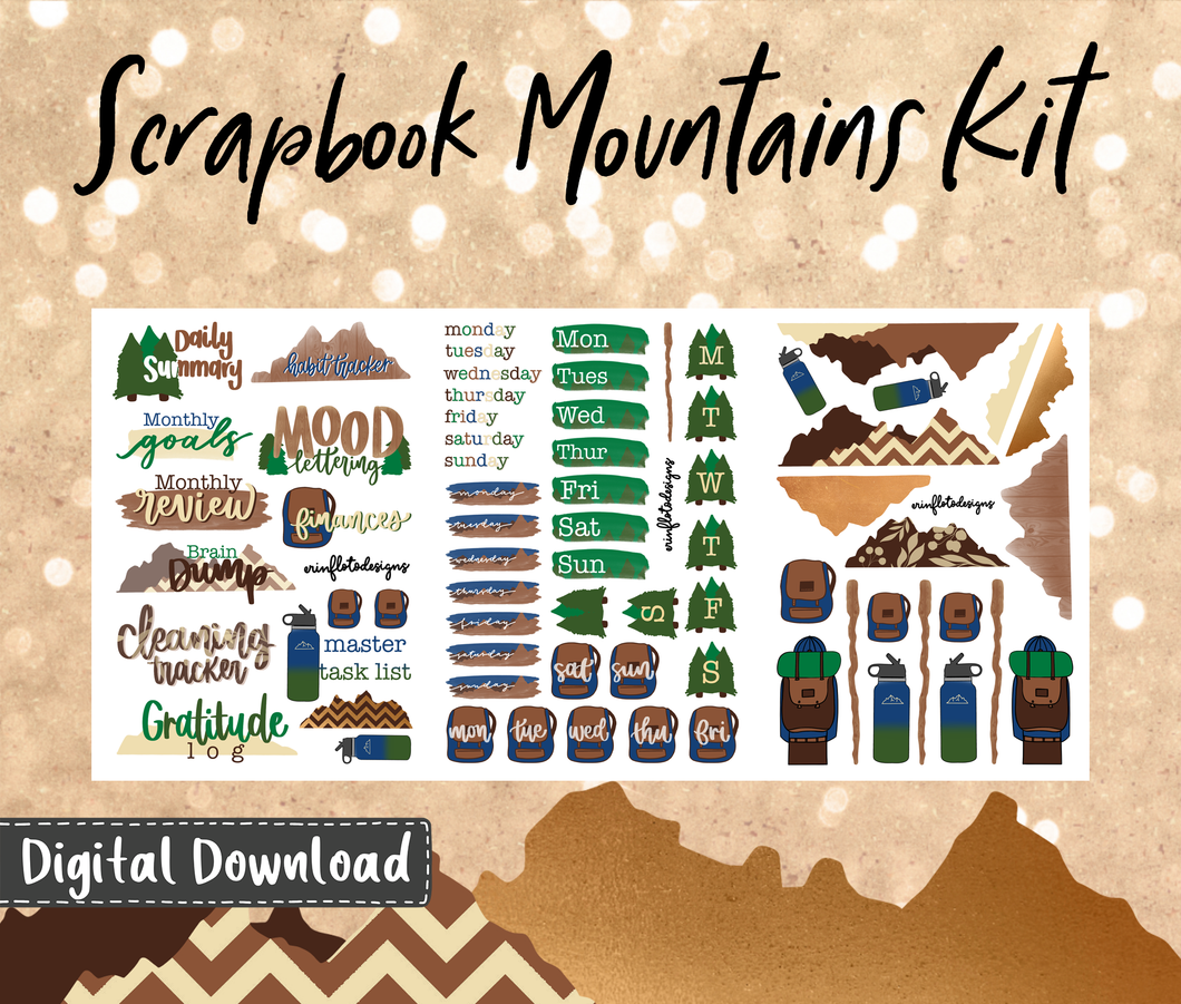 Scrapbook Mountain Sticker Kit Digital Download