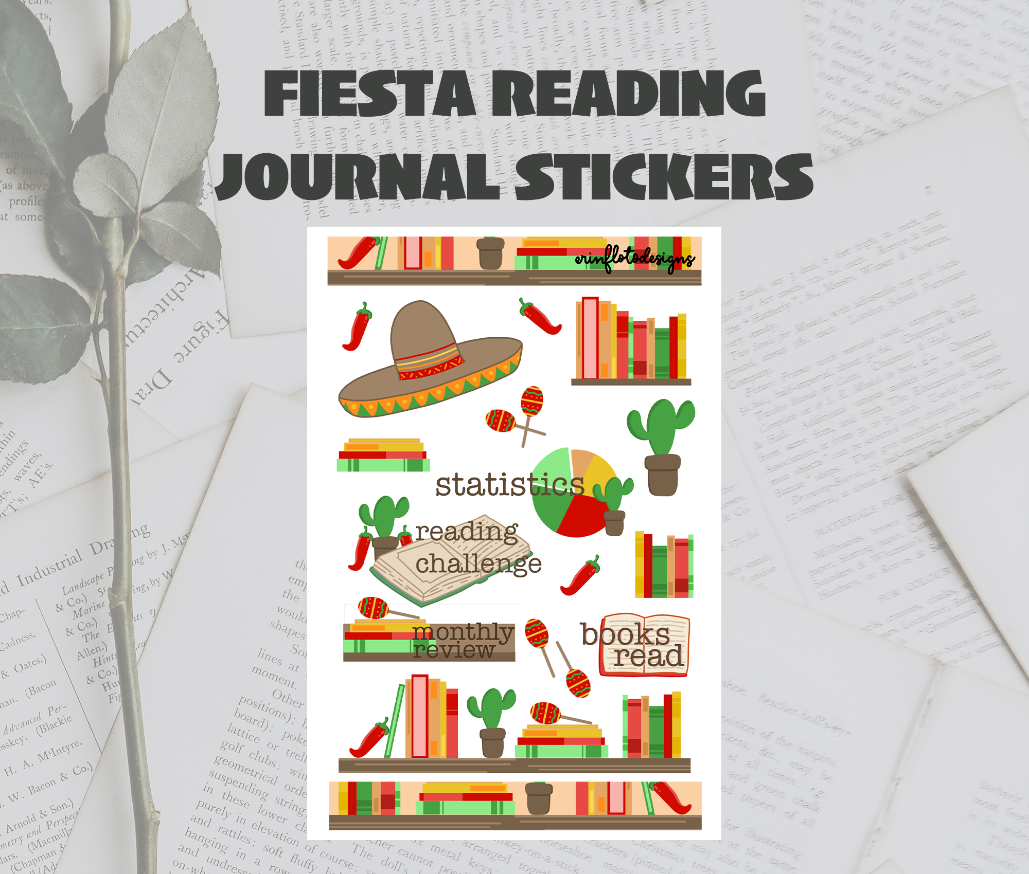 Fiesta Reading Journaling Stickers Digital Download – Erin Floto Designs