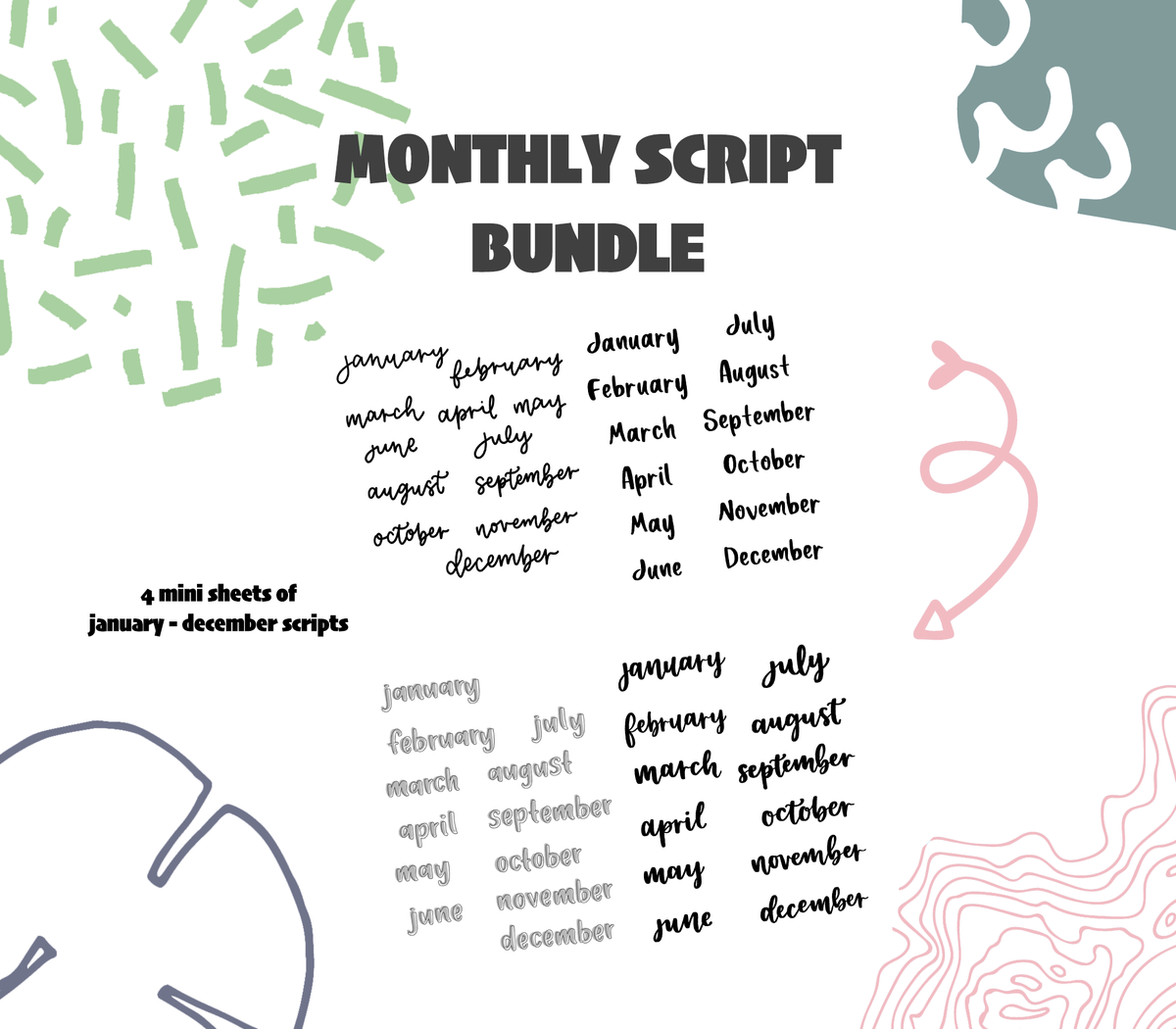 Monthly Scripts Bundle Stickers Digital Download – Erin Floto Designs