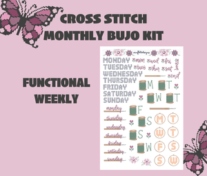Digital Download - Cross Stitch Monthly Bujo Sticker Kit